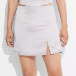 Silver Silk Mini Skirt with Slit | wild fable | small